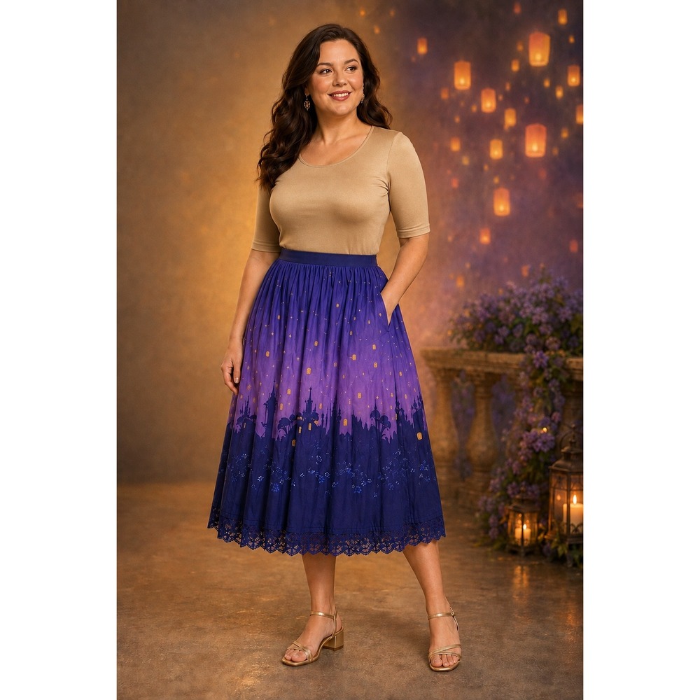 NWT Disney Tangled Lanterns Midi Skirt Plus Size 3 Rapunzel Lace Pockets